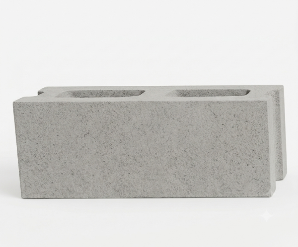 100mm 4 inch interlocking hollow concrete block showing male and female ends for wall construction